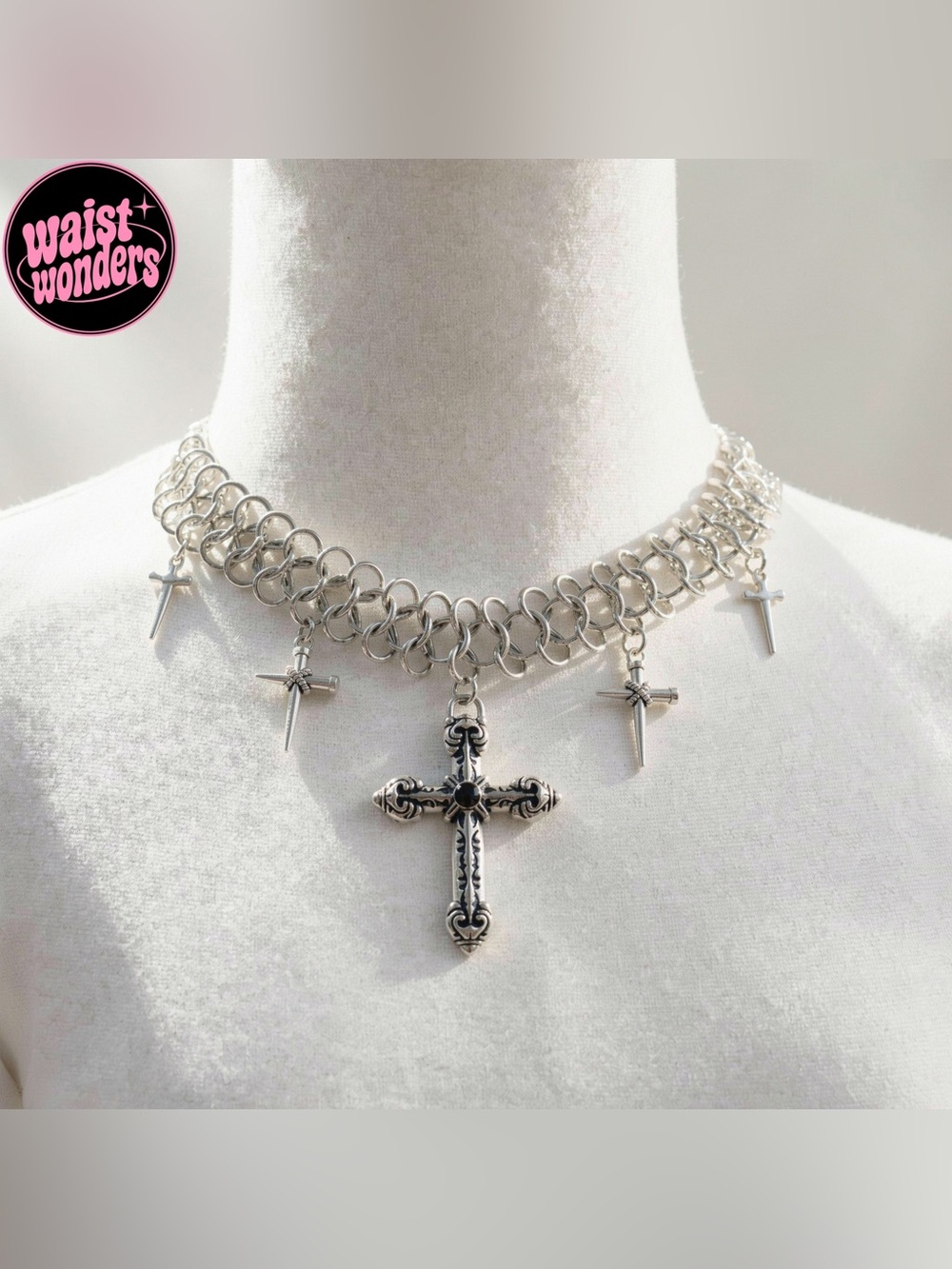Y2K 2000s style Silver cross necklace with adjustable chain